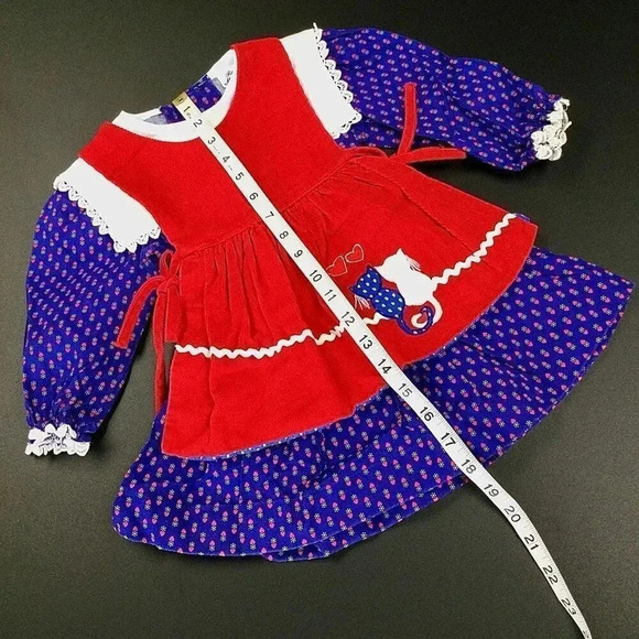 Renee Michaels Girls Red & Blue Vintage Overlay Lace Trim Mini Dress 2T - Picture 5 of 10